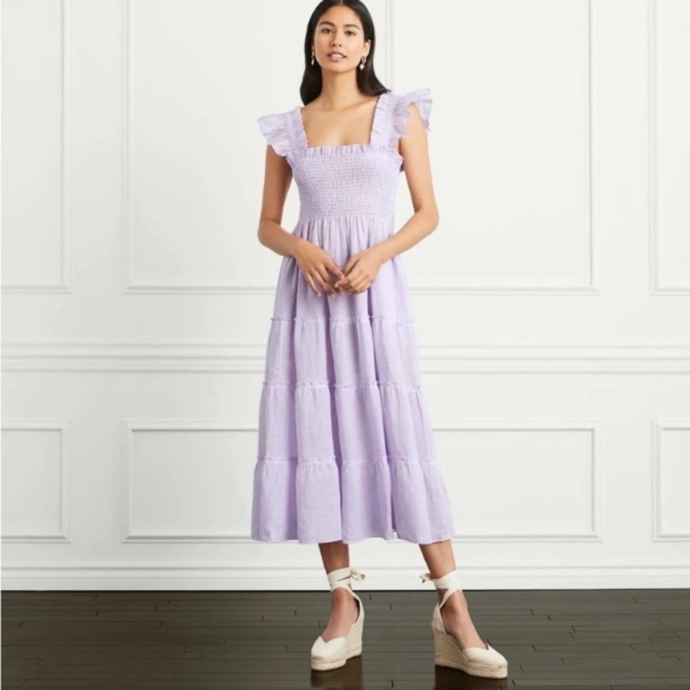 Hill House The Ellie Nap Dress Purple Stripe Linen
